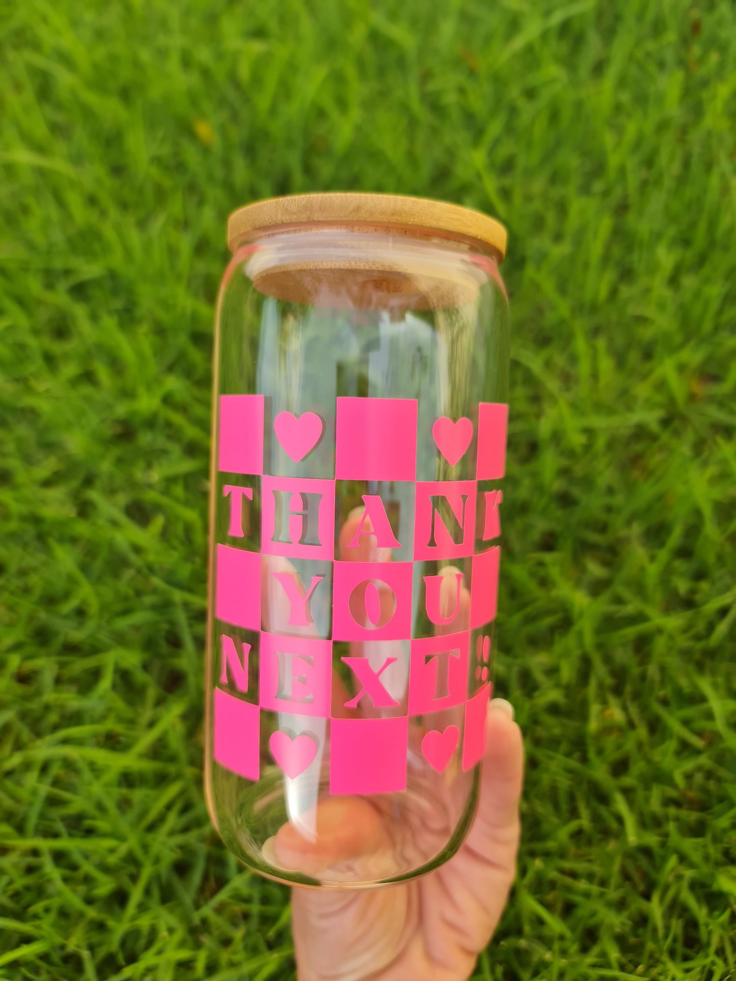 "Thank you next" glass cup