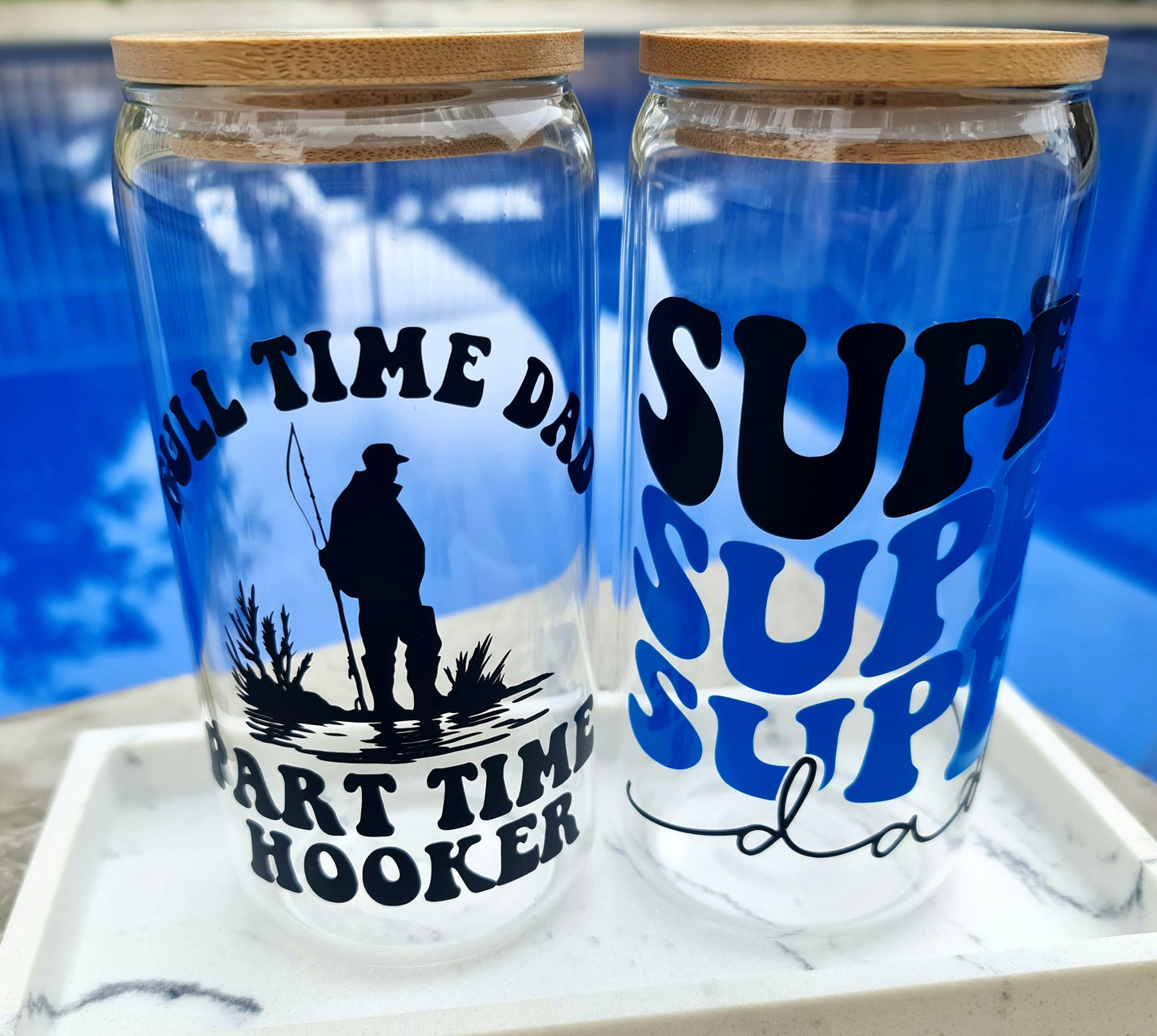 "Full time dad" glass tumbler 16 oz