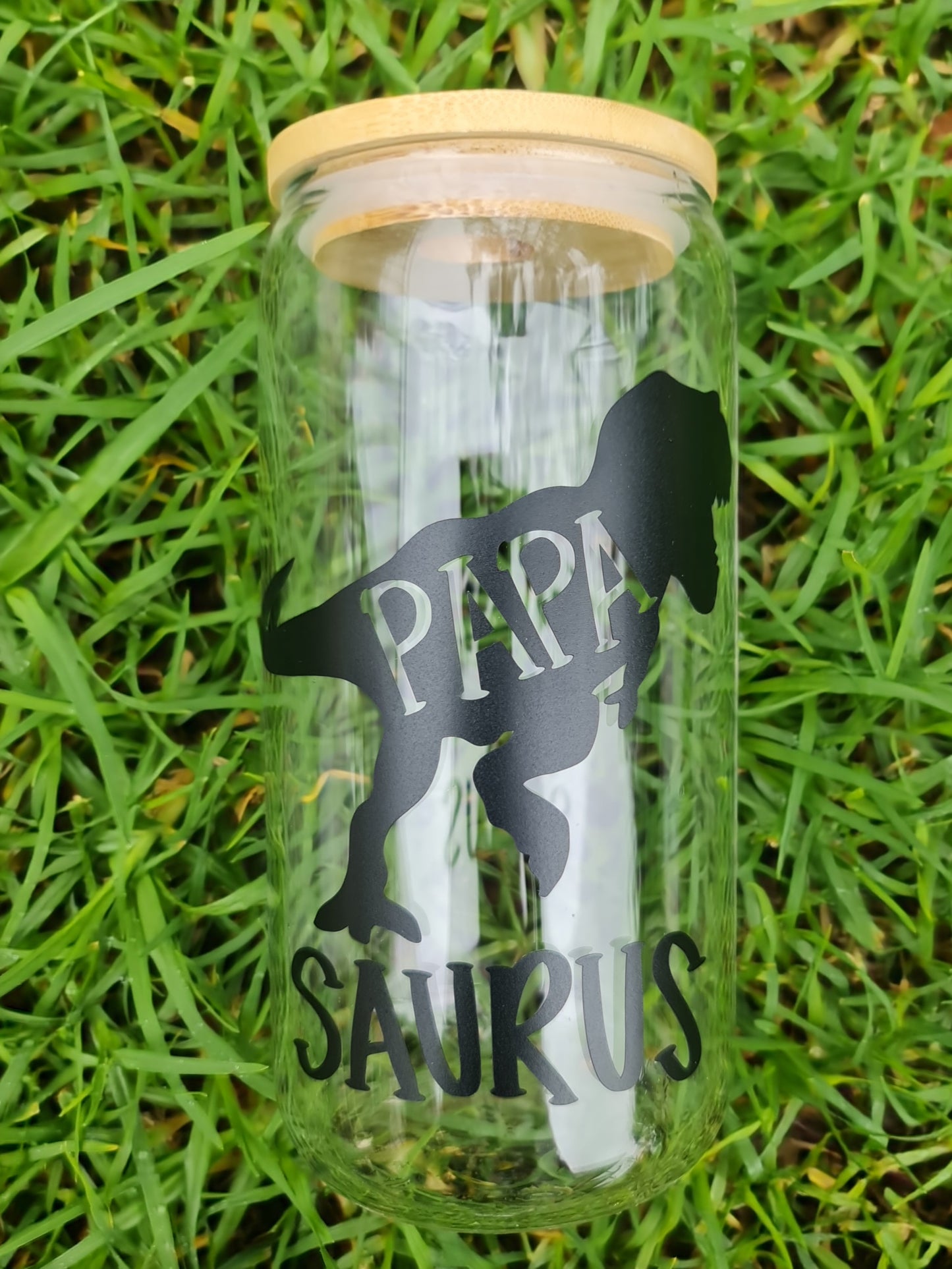 "Papa saurus" glass tumbler 16 oz