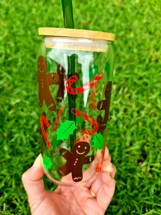 Gingerbread man glass cup 16oz