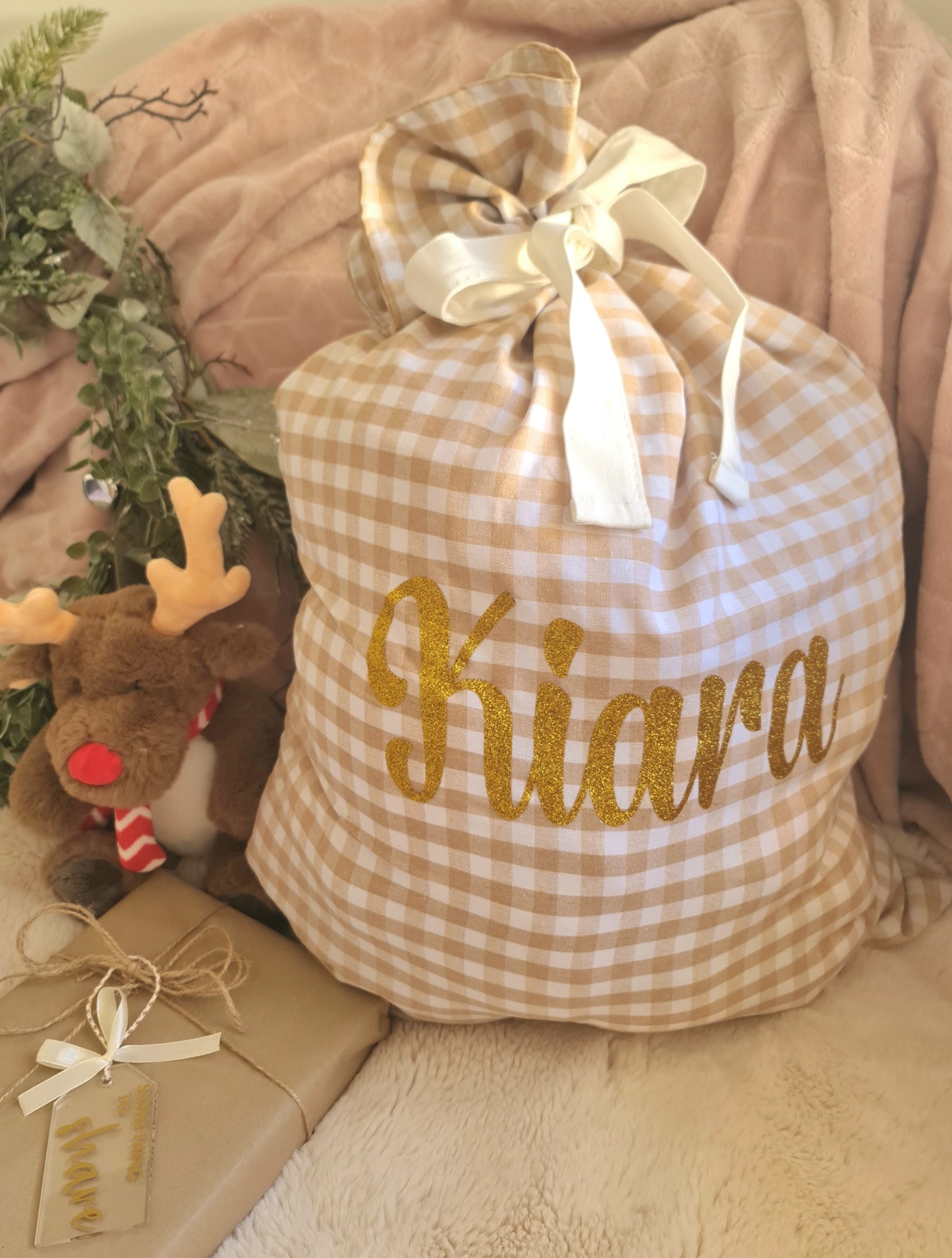 Personalised Gingham Santa sack