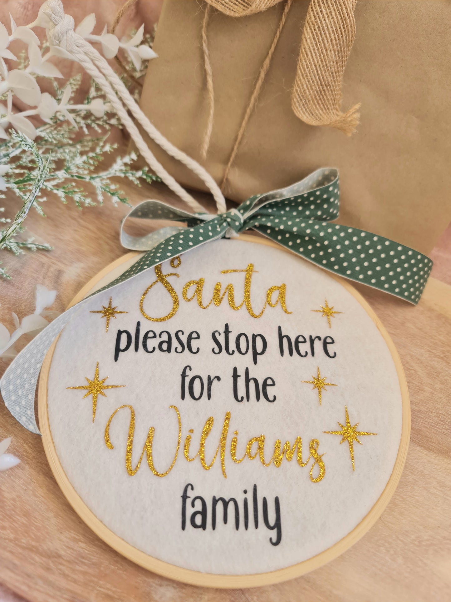 Personalised "Santa please stop here" decoration