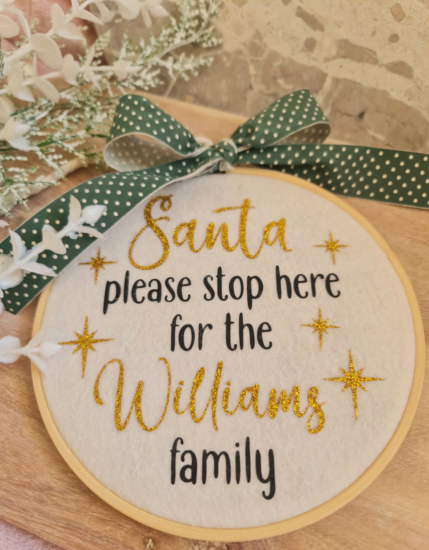 Personalised "Santa please stop here" decoration