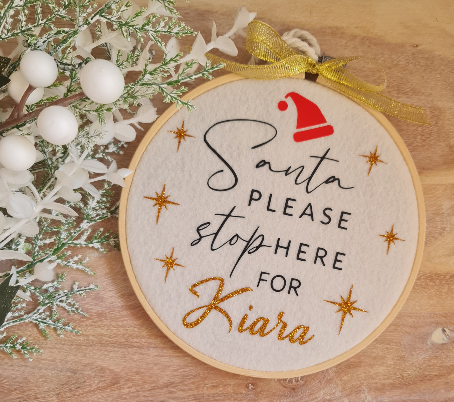 Personalised "Santa please stop here" decoration