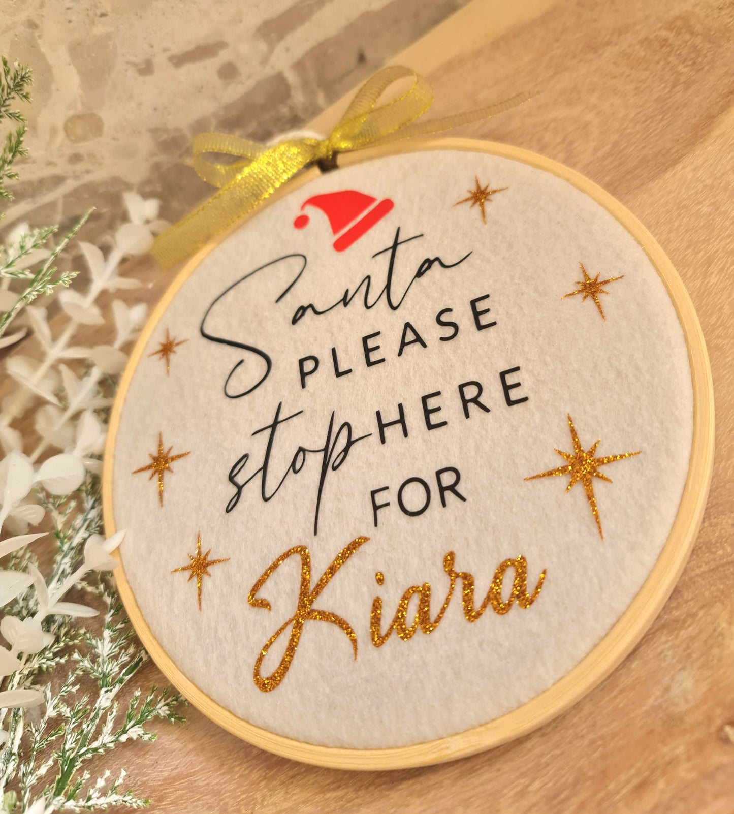 Personalised "Santa please stop here" decoration