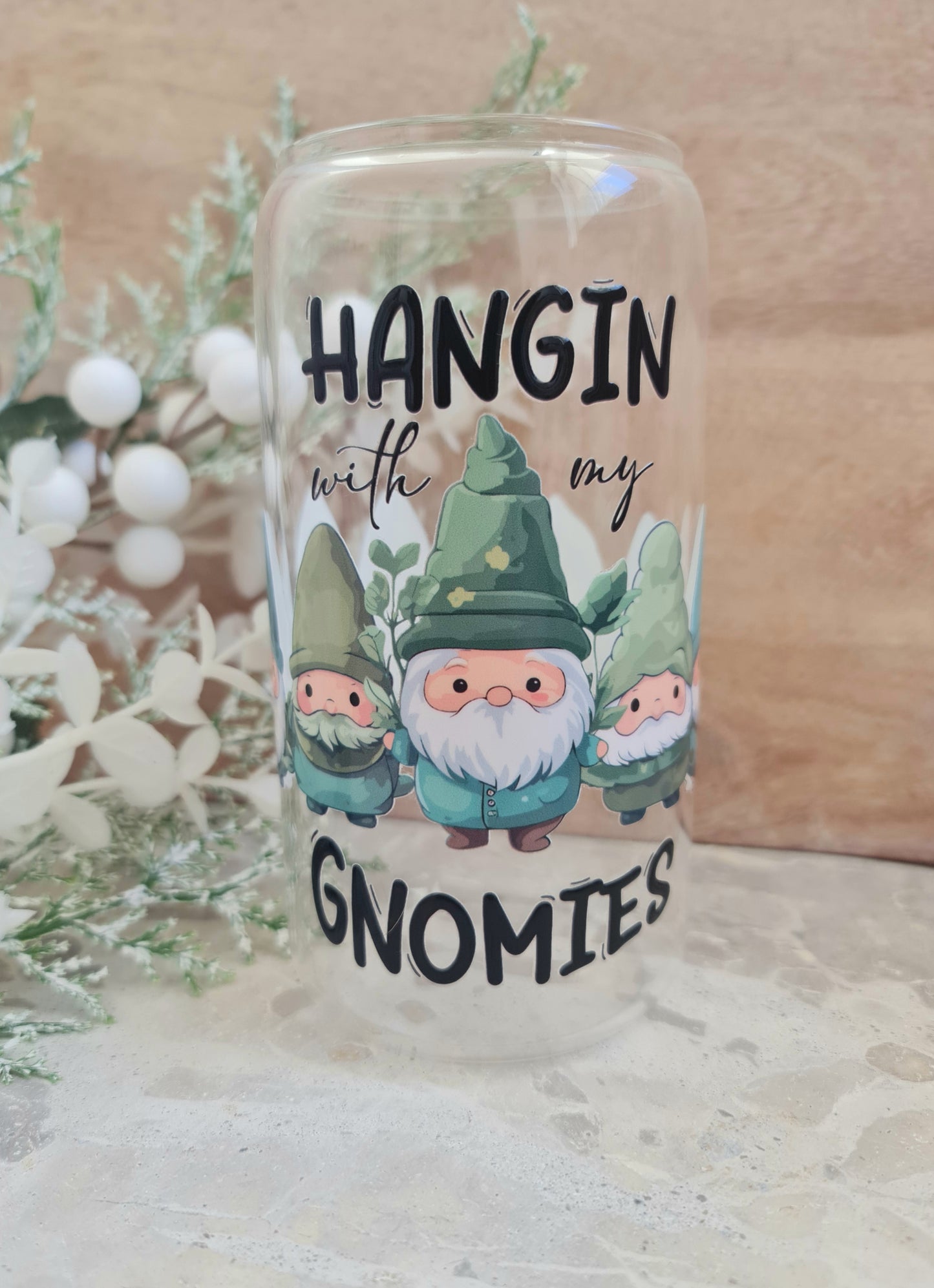 Gnomies glass cup 16oz