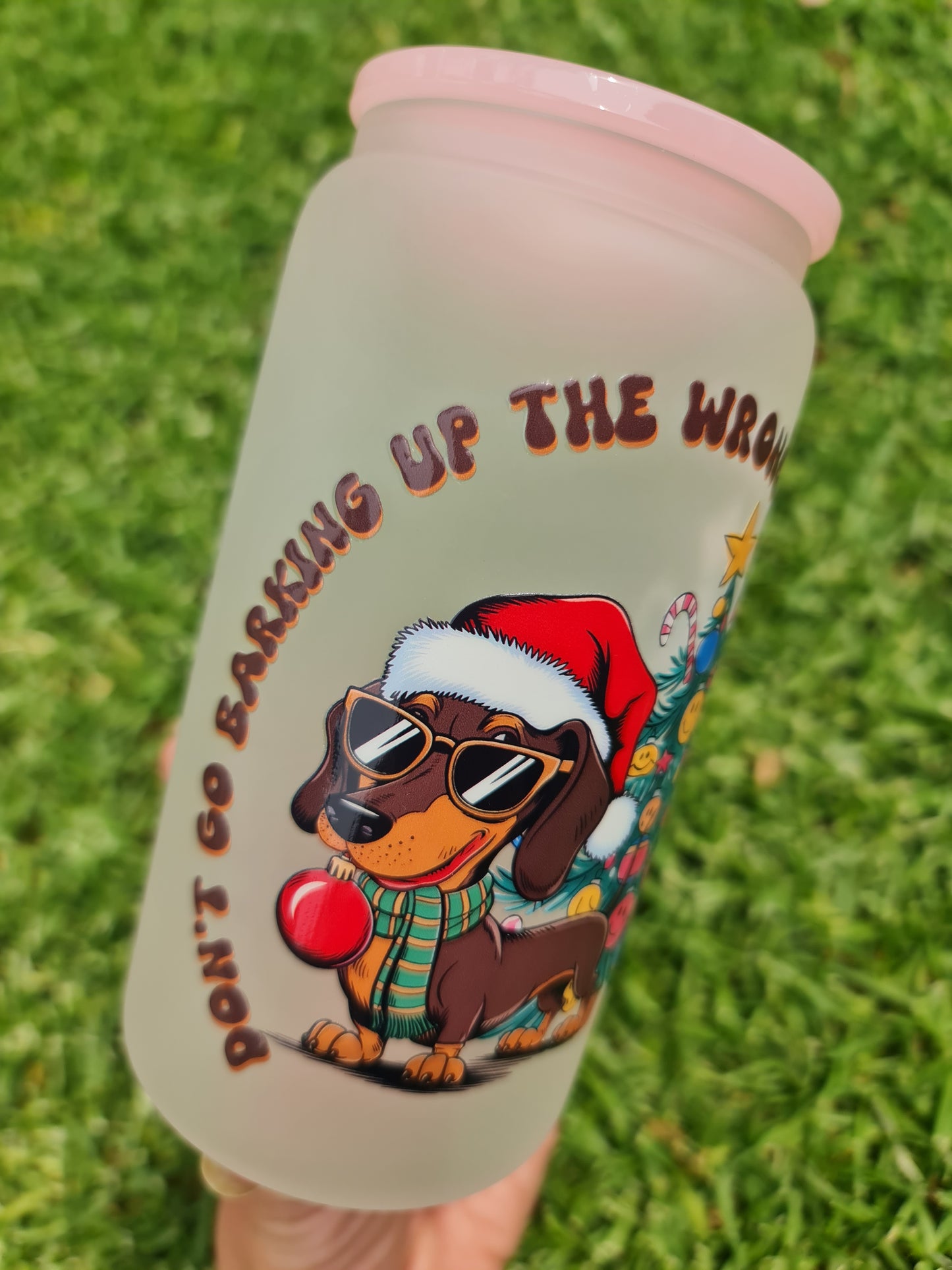 Barking dog frosted glass cup