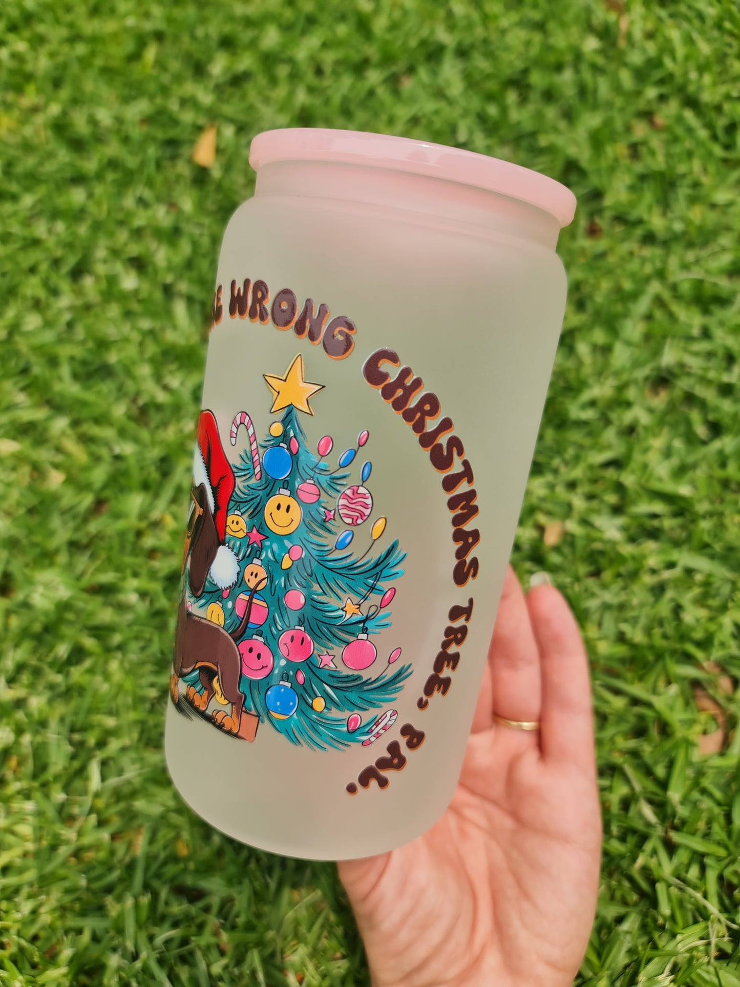 Barking dog frosted glass cup