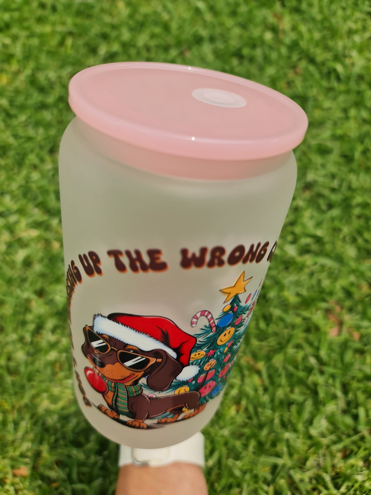 Barking dog frosted glass cup