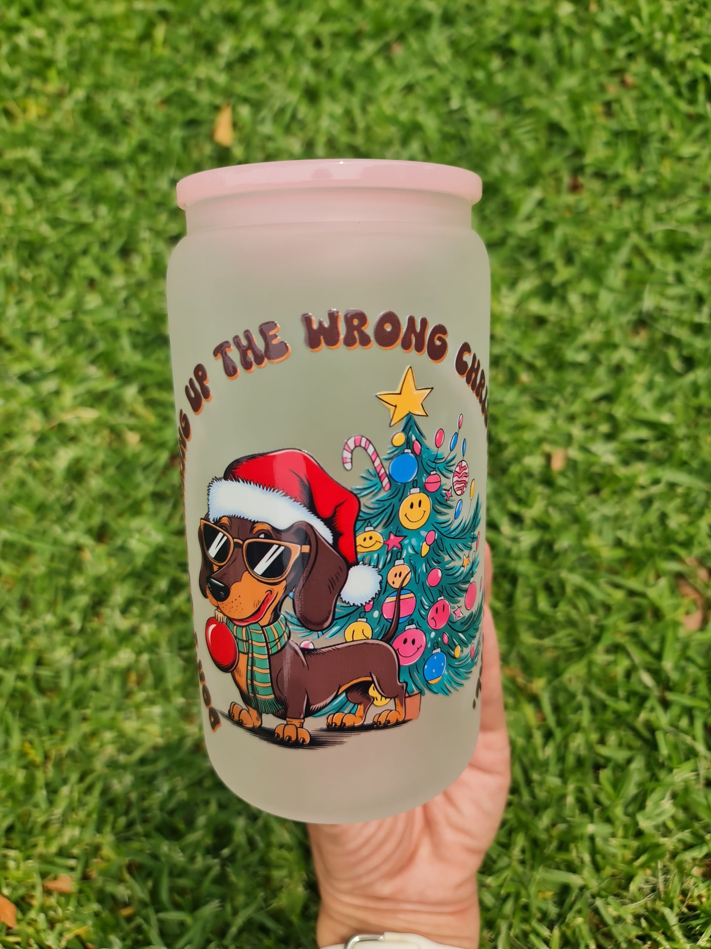 Barking dog frosted glass cup