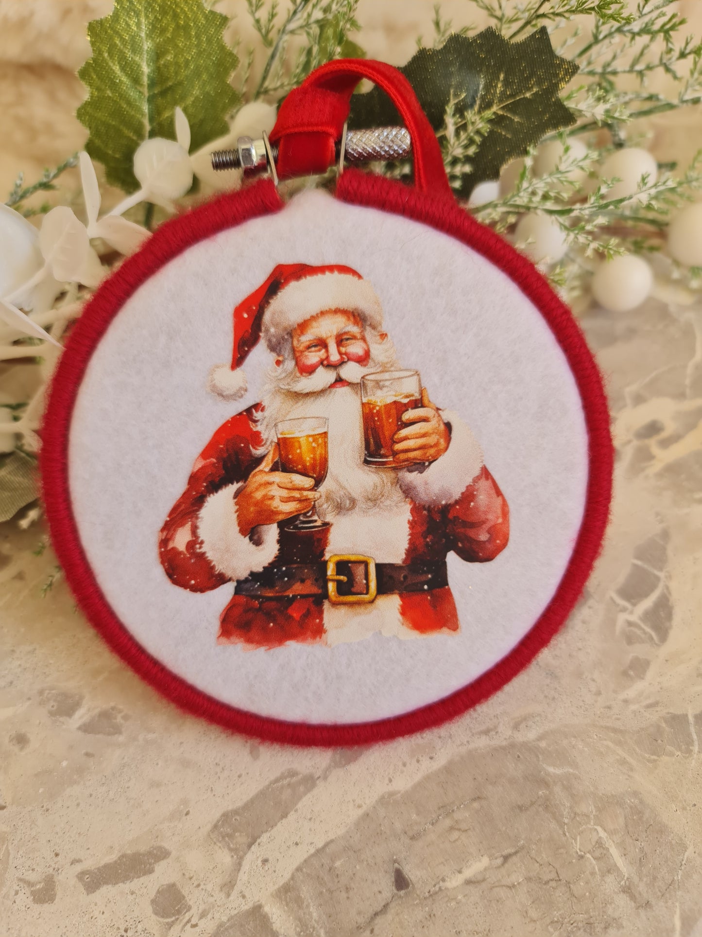 "Santa cheers" keepsake hoop / Christmas ornament