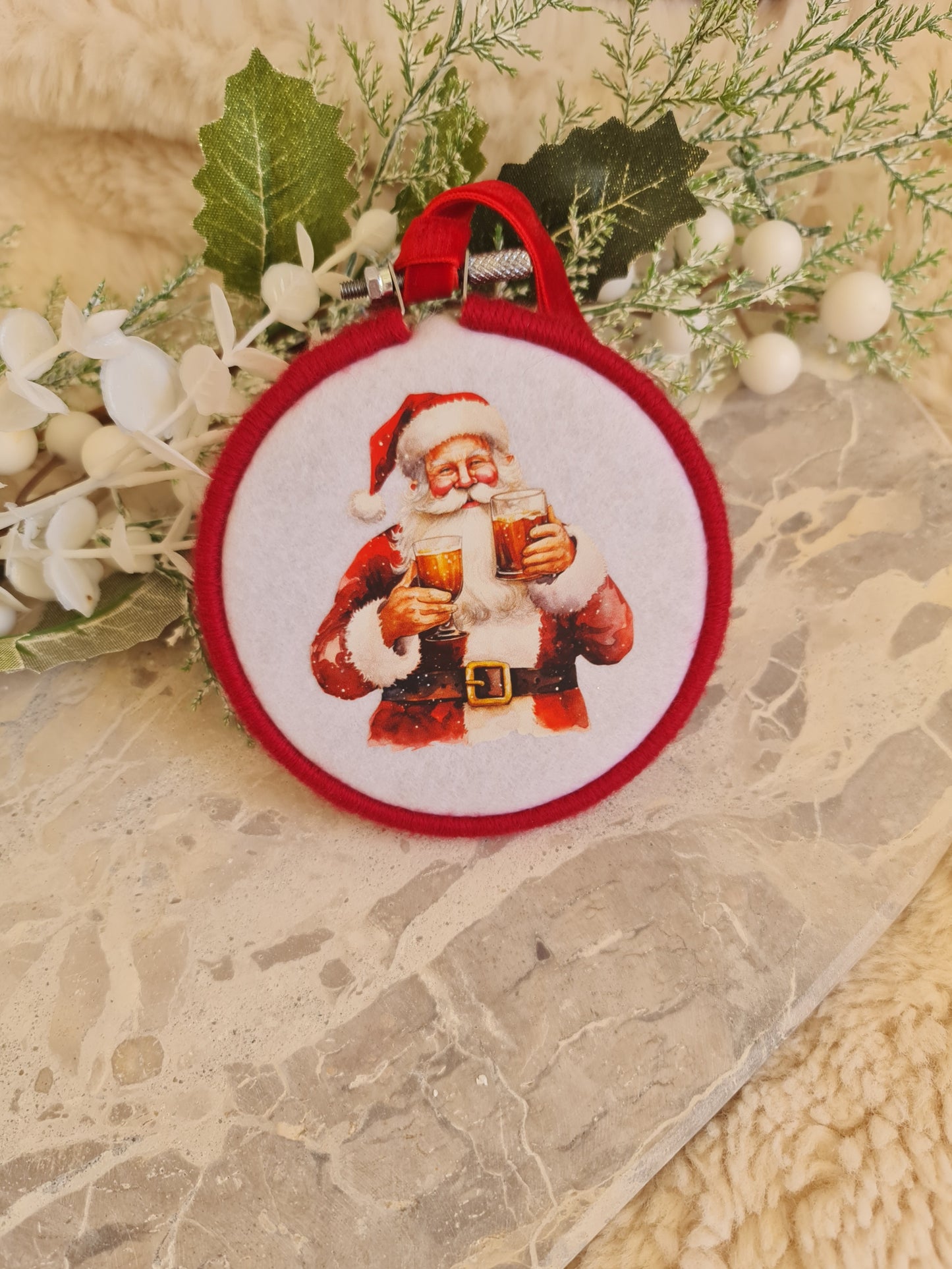 "Santa cheers" keepsake hoop / Christmas ornament