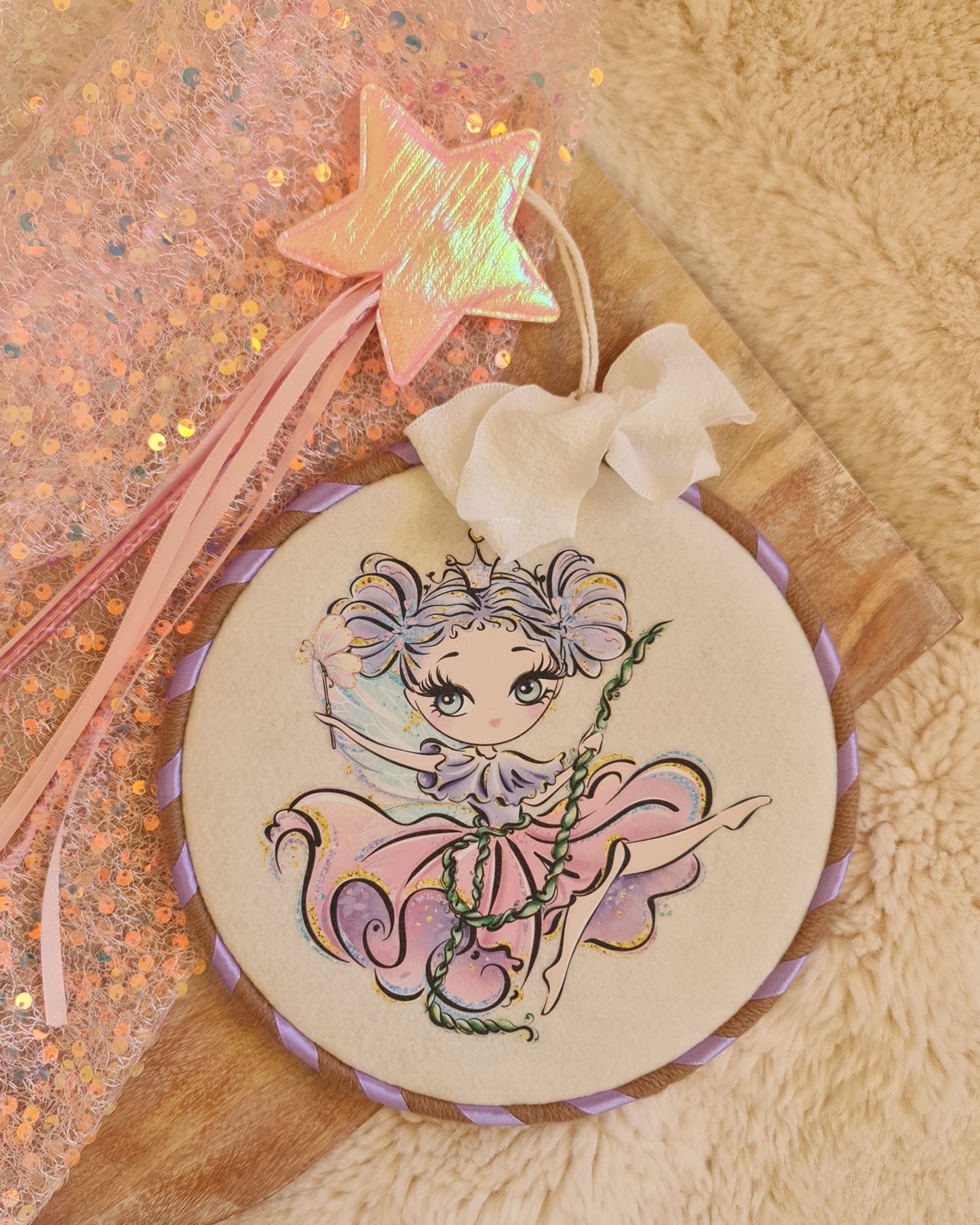 Fairy wall art, hanging keepsake hoop