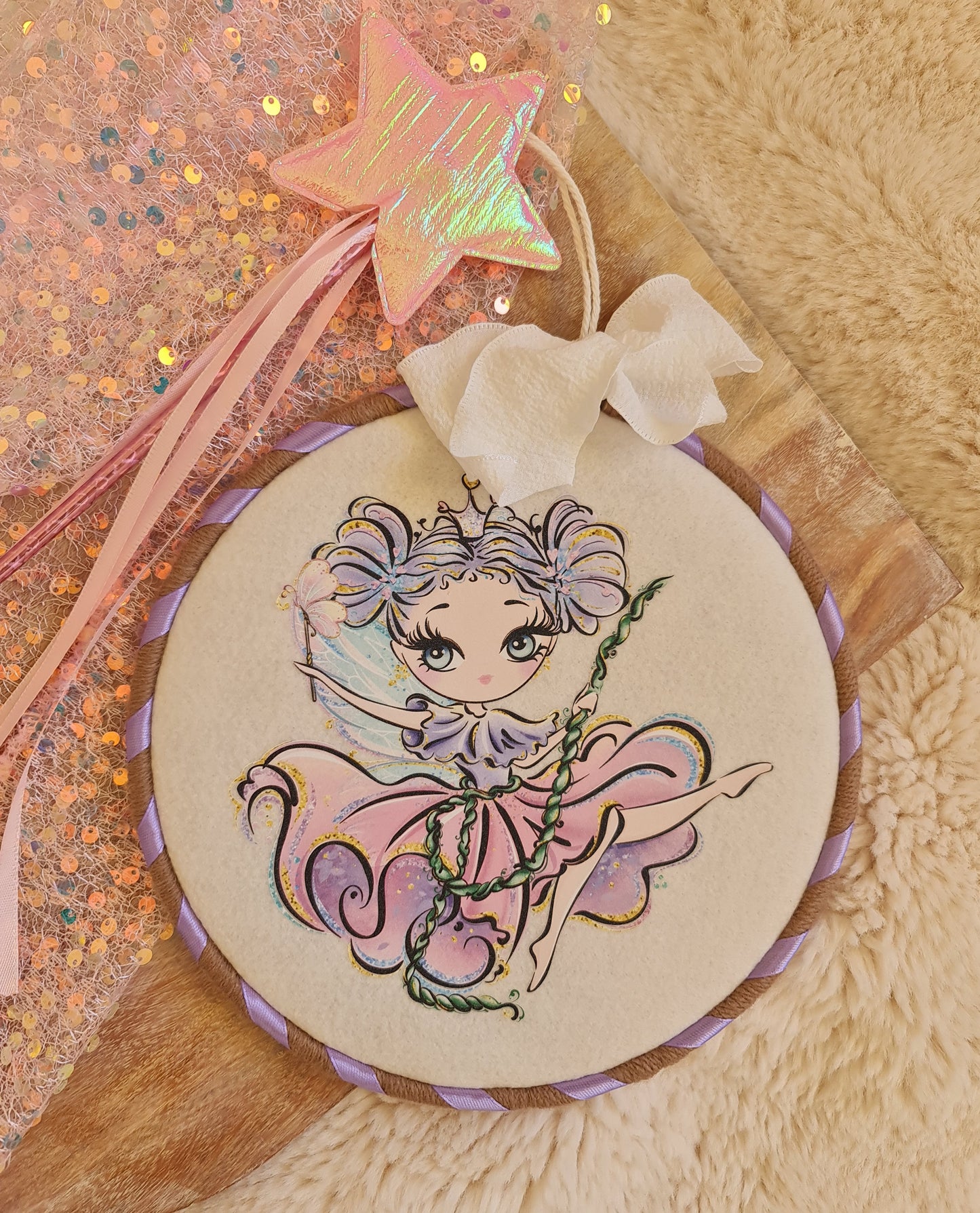 Fairy wall art, hanging keepsake hoop