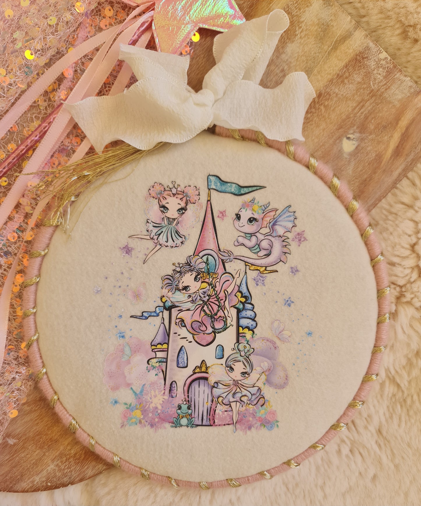 Fairy wall art, hanging keepsake hoop