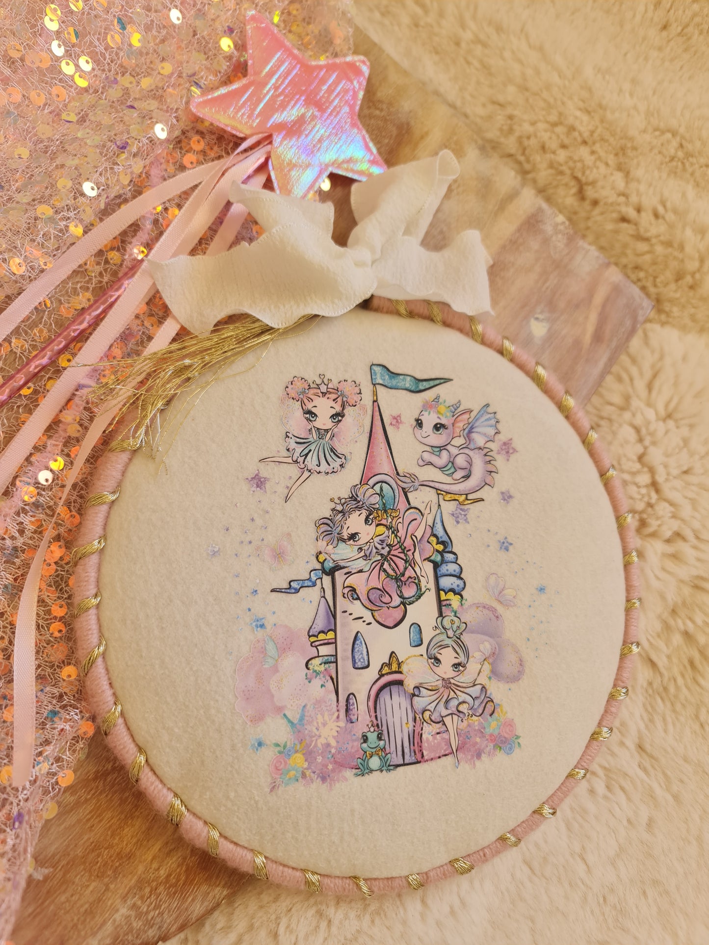 Fairy wall art, hanging keepsake hoop