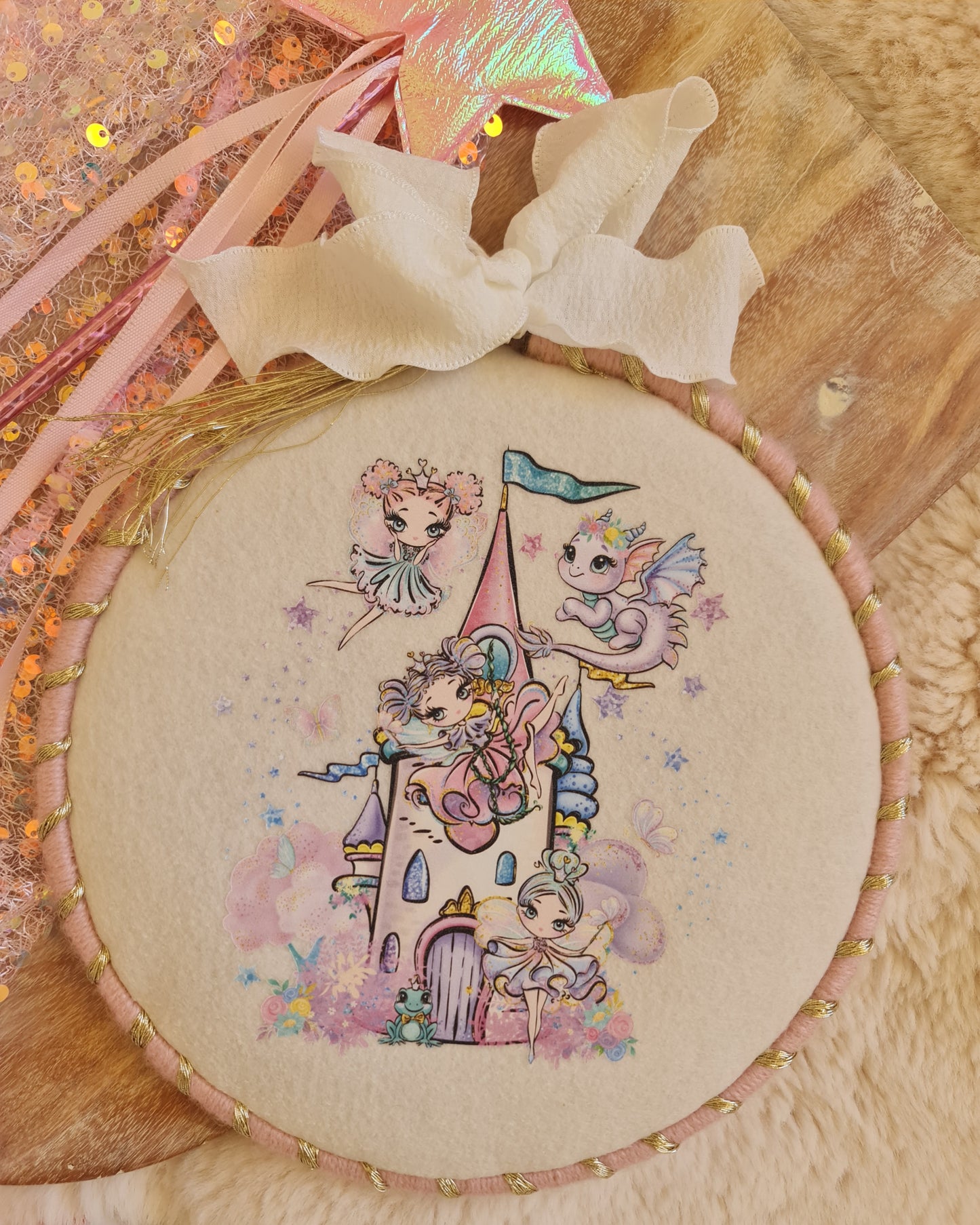 Fairy wall art, hanging keepsake hoop