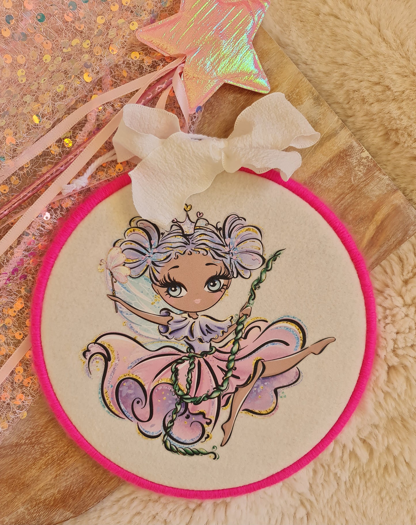 Fairy wall art, hanging keepsake hoop