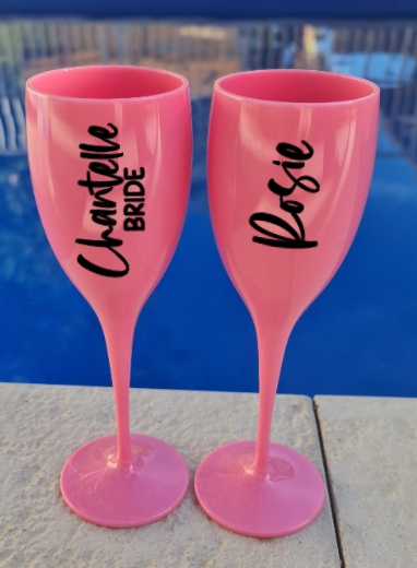 Personalised pink acrylic champagne flute