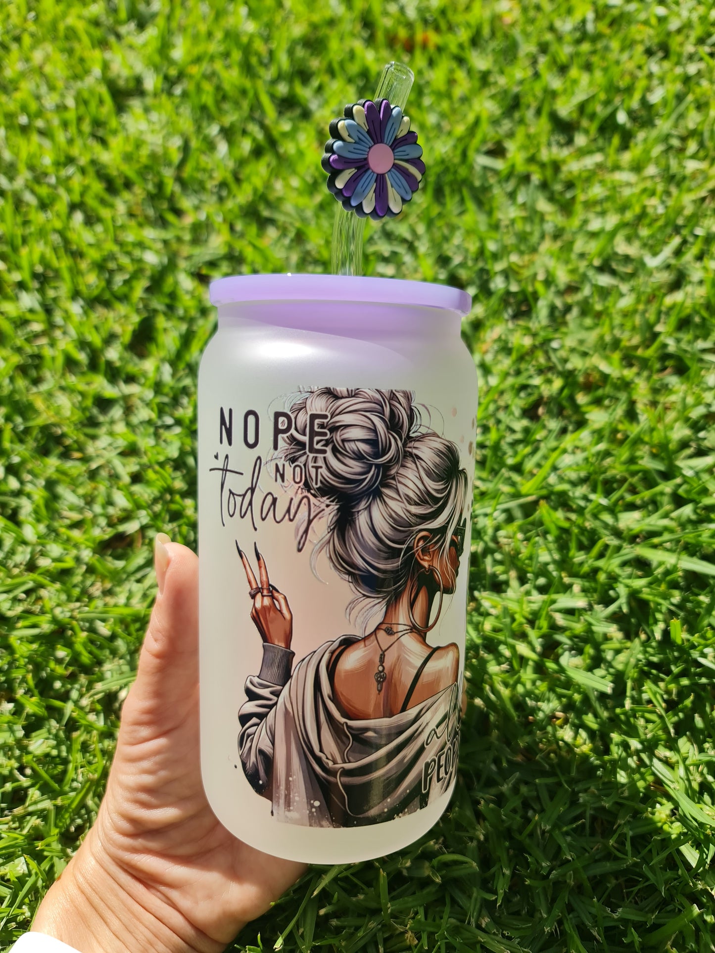 "Nope, Not today" frosted glass cup 16oz