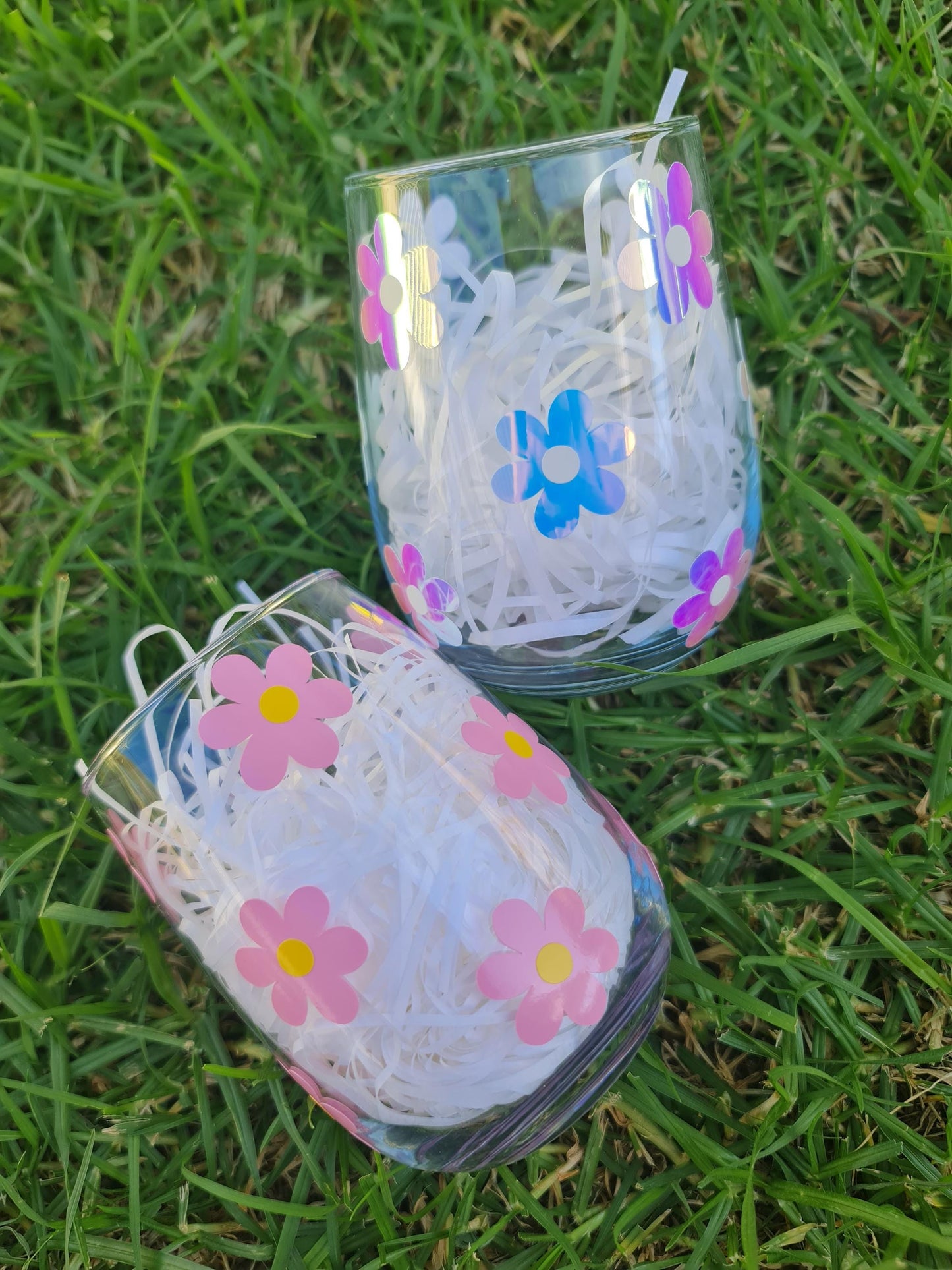 Daisy Stemless Wine Glass: Floral Tumbler, 475ml