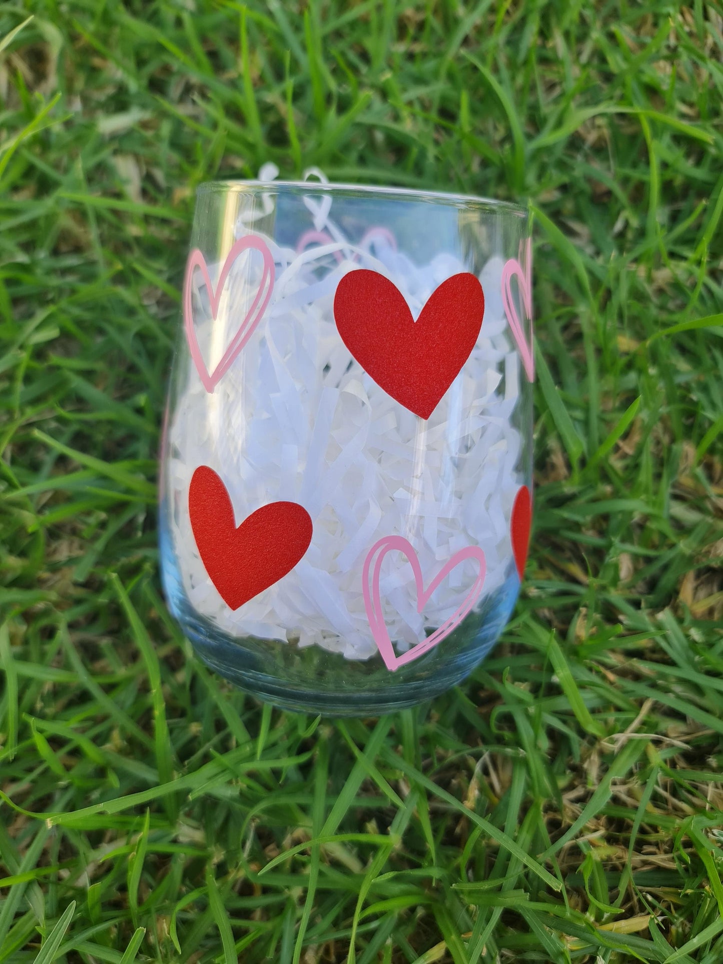 Heart wine glass, stemless wine glass, gift, tumbler glass, hearts, love, Valentine's Day
