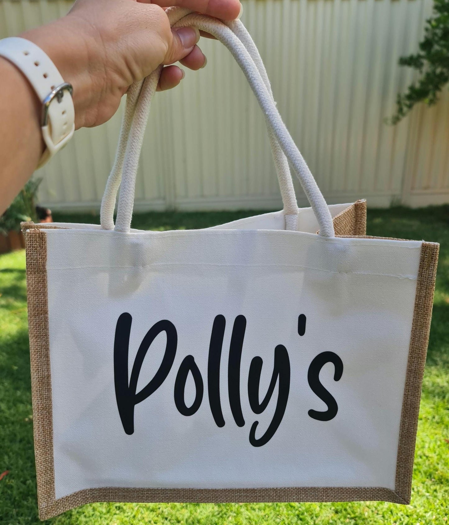 Personalised Canvas Tote Bag, Custom Name Burlap Shopper, Reusable Market Bag, Teacher Gift, Bridesmaid Tote