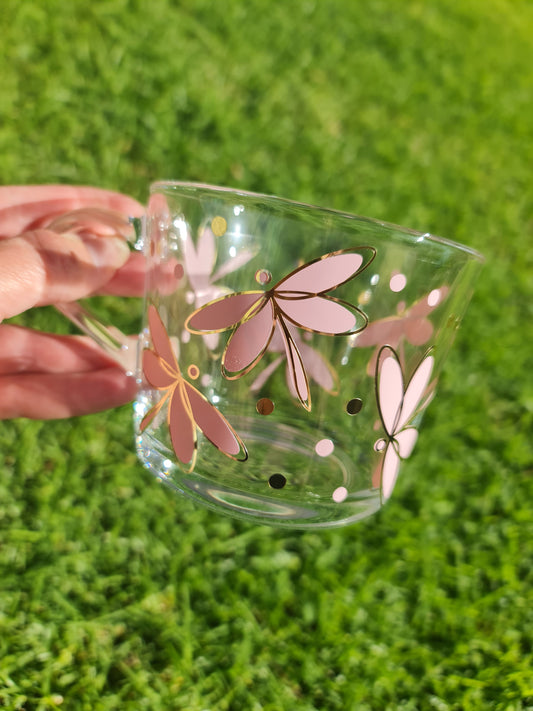 Dragonfly glass mug (pink)