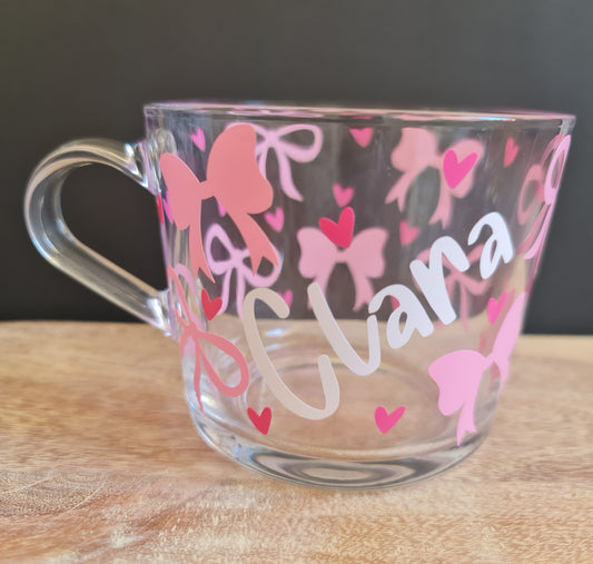Personalised Pink Bow Glass Mug