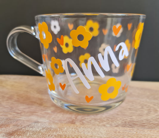Personalised Flower Glass Mug