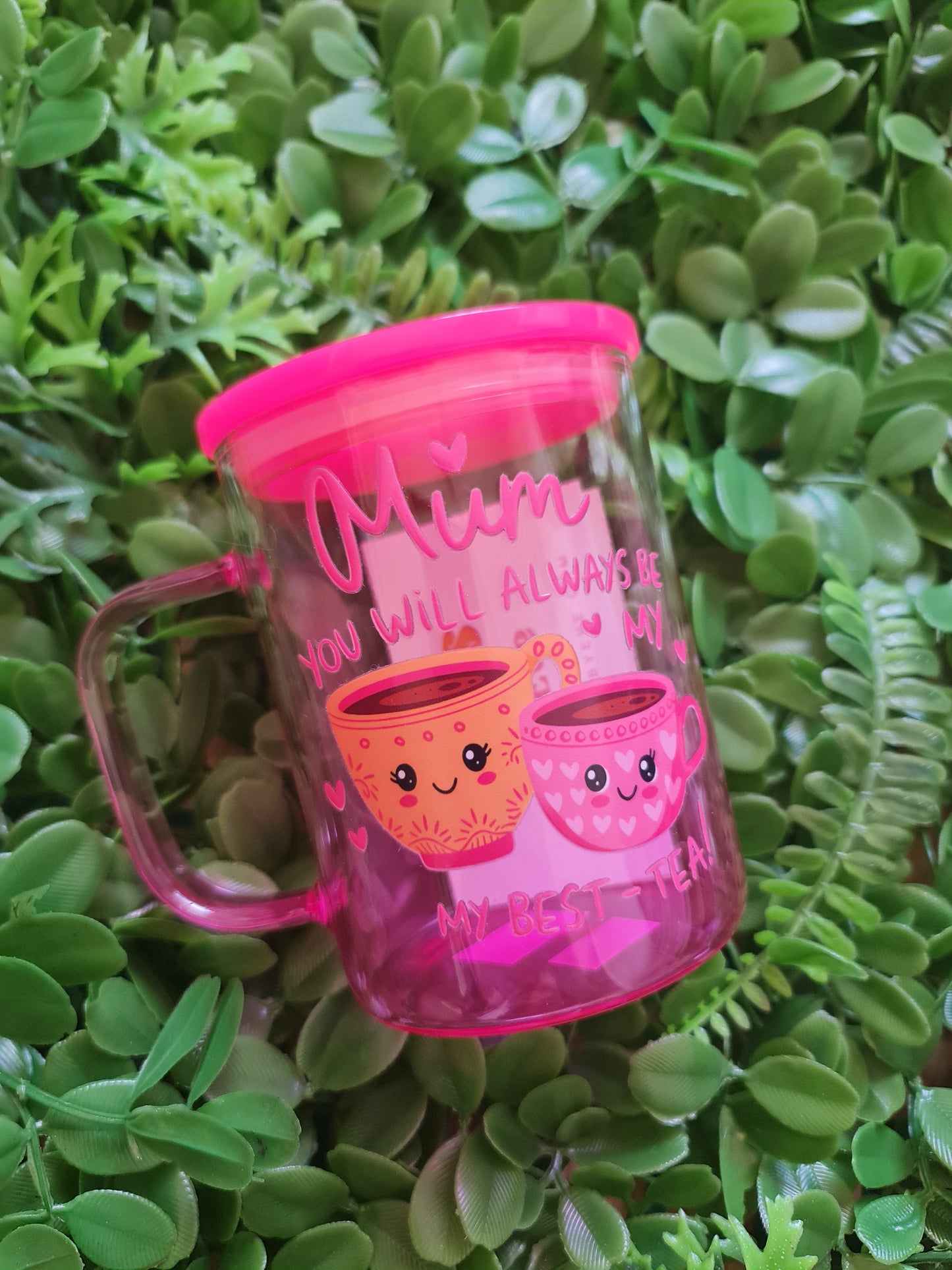 Mum you are my bestie pink glass mug with handle