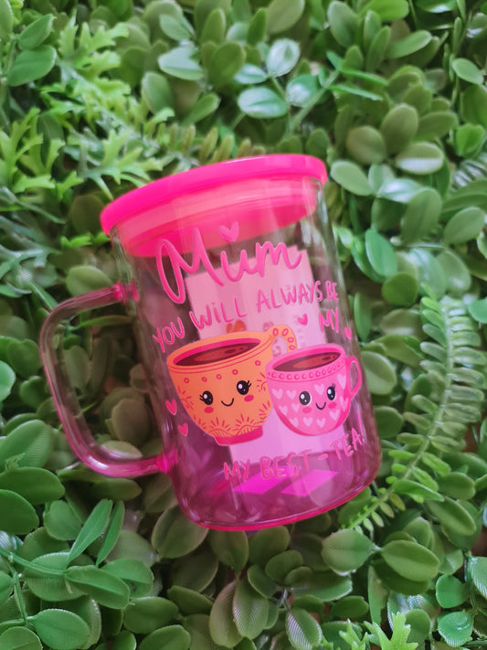 Mum you are my bestie pink glass mug with handle