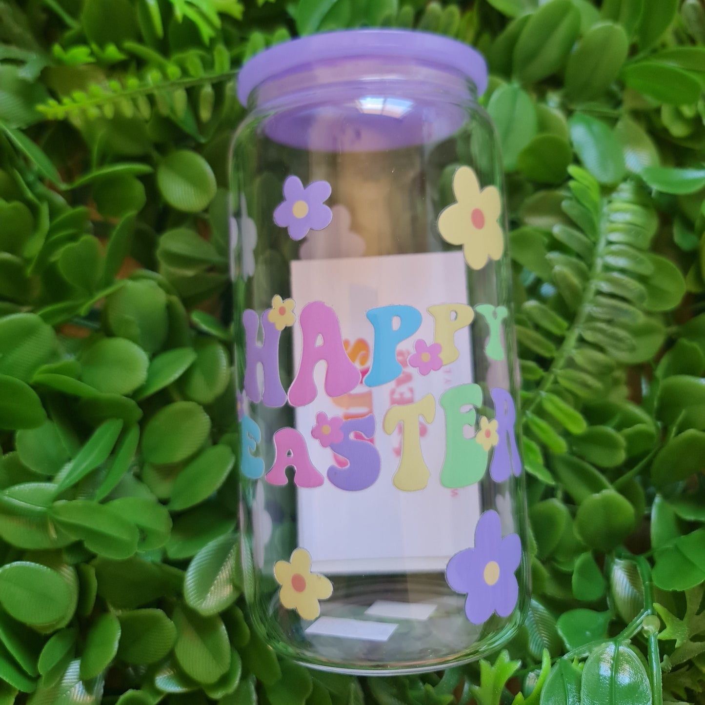 "Happy Easter" Glass Can