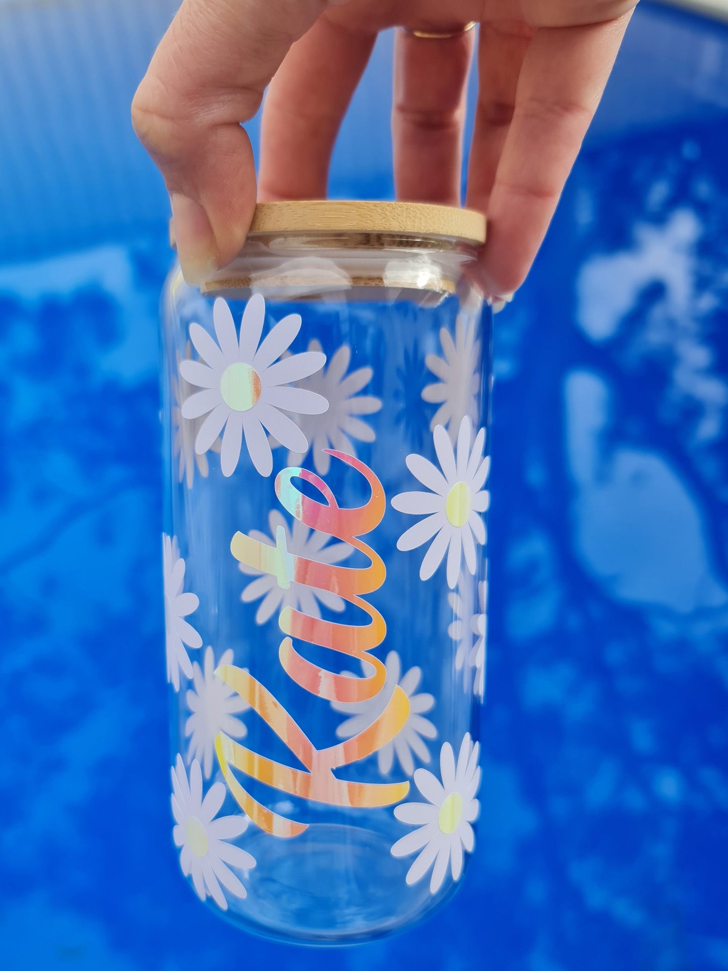 Personalized Flower Glass Cup: 16oz Libbey Style Bridal Tumbler