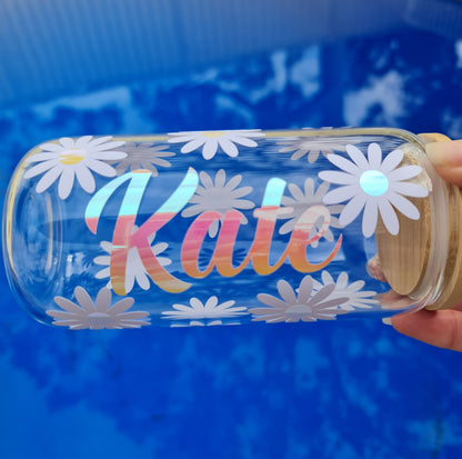Personalized Flower Glass Cup: 16oz Libbey Style Bridal Tumbler