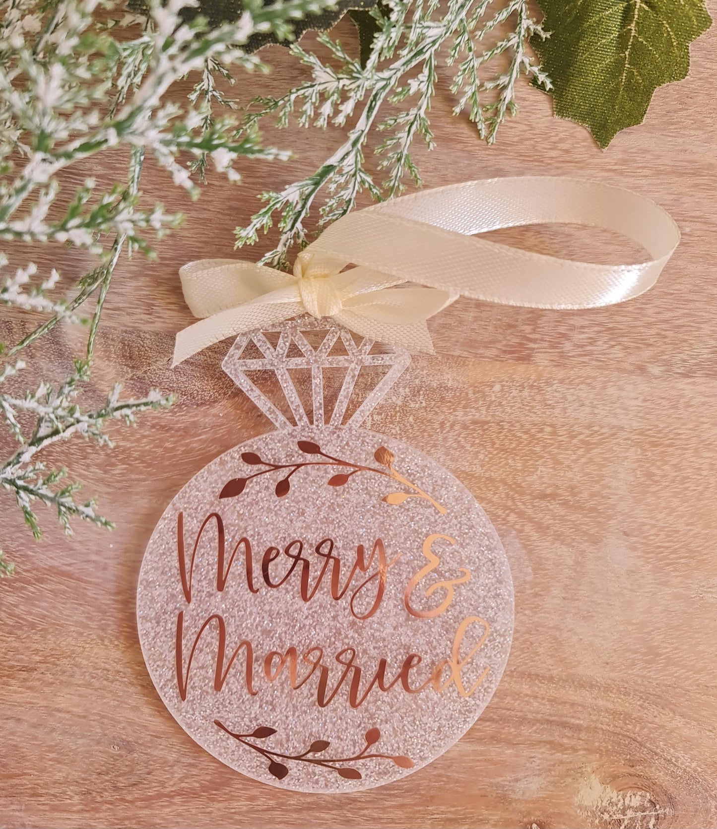 Merry and married Christmas ornament, Christmas decorations, Christmas tree baubles