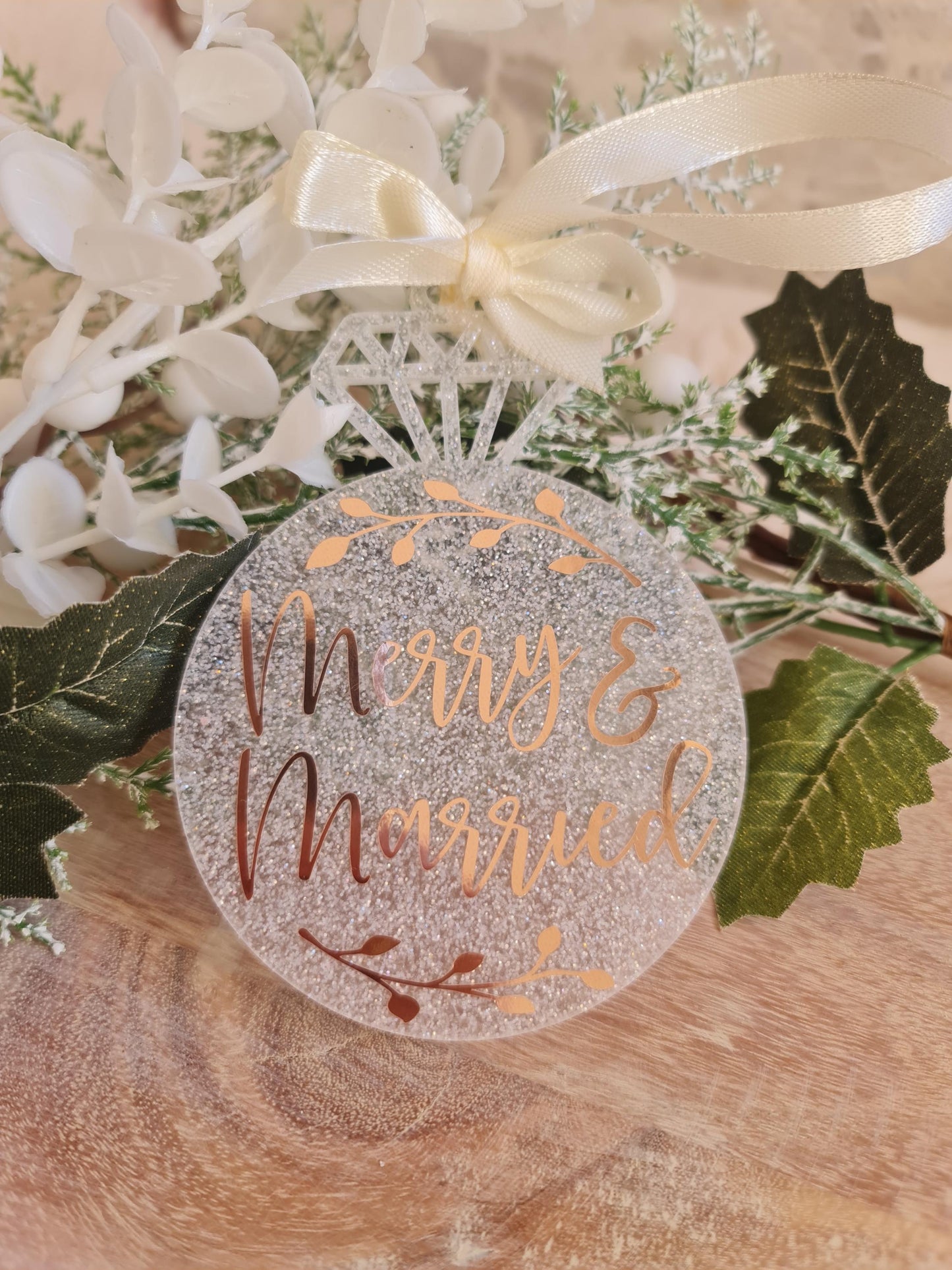 Merry and married Christmas ornament, Christmas decorations, Christmas tree baubles