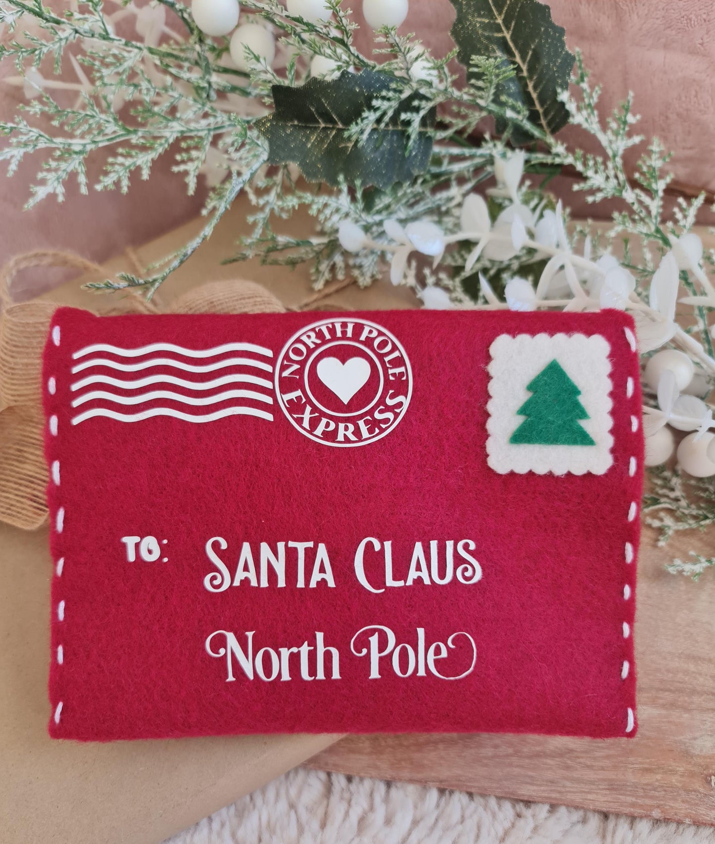 Handmade Felt Letter to Santa Envelope, Christmas Decor