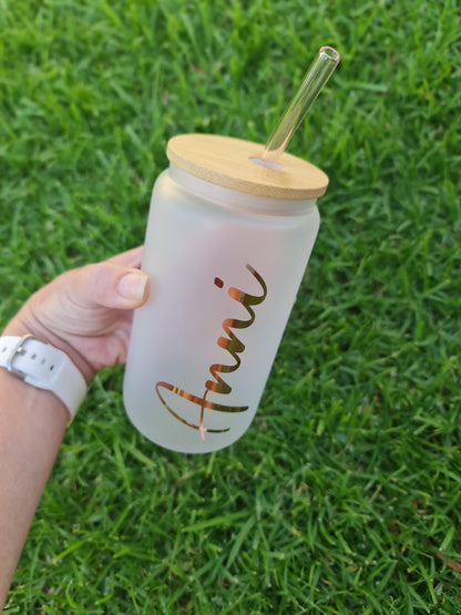 Personalised frosted glass cup 16oz, libbey style glass cup, Name cup, Bridal party cups, Bride and groom drinkware