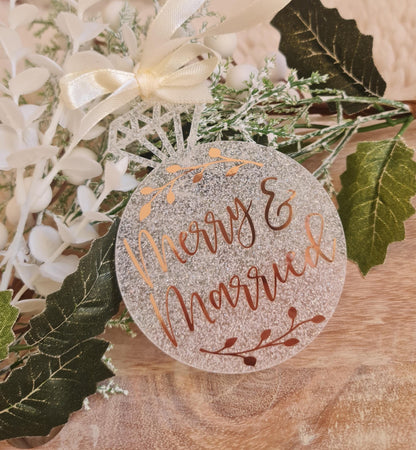 Merry and married Christmas ornament, Christmas decorations, Christmas tree baubles