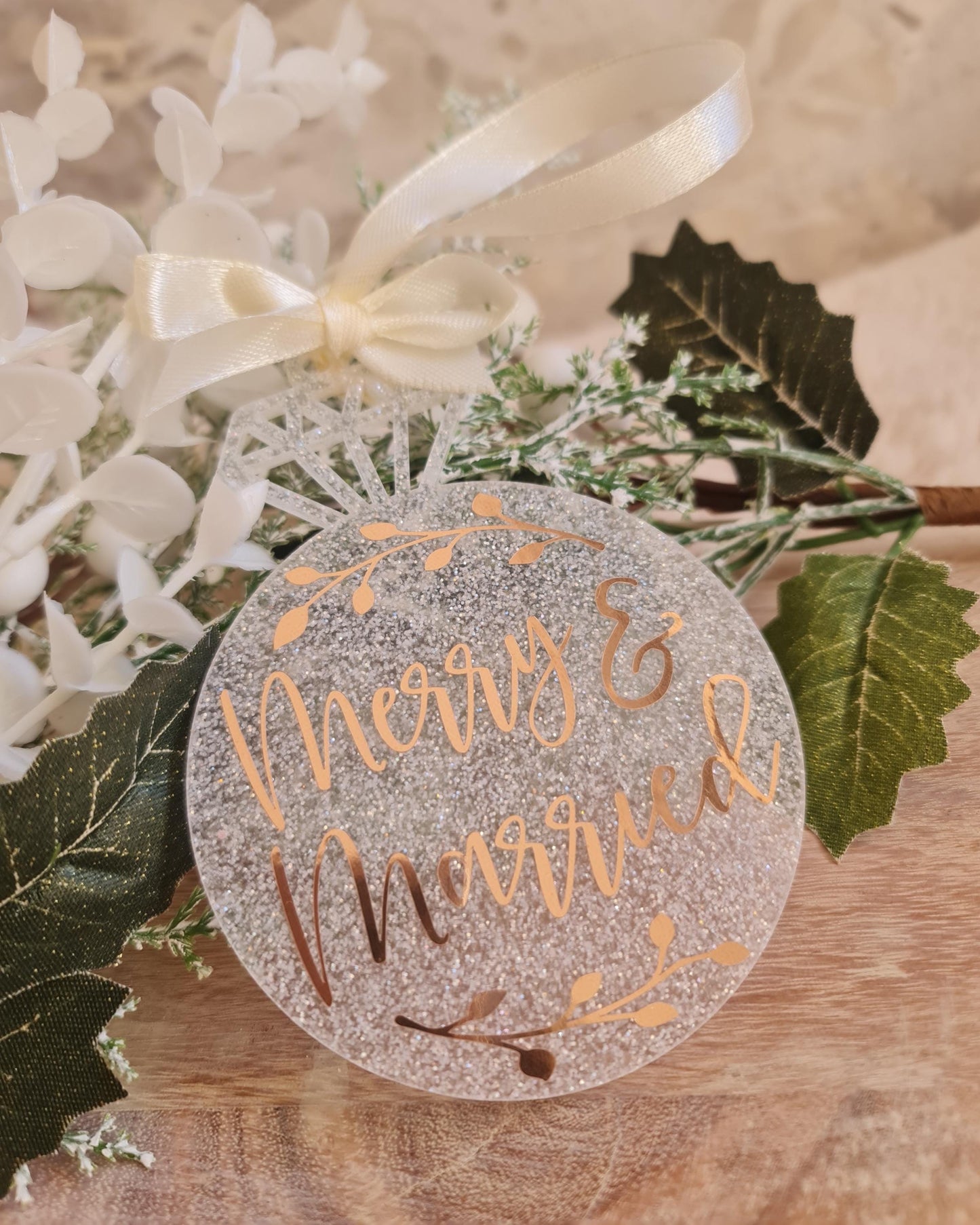 Merry and married Christmas ornament, Christmas decorations, Christmas tree baubles