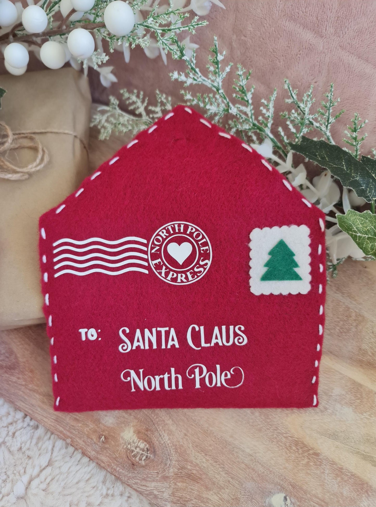 Handmade Felt Letter to Santa Envelope, Christmas Decor