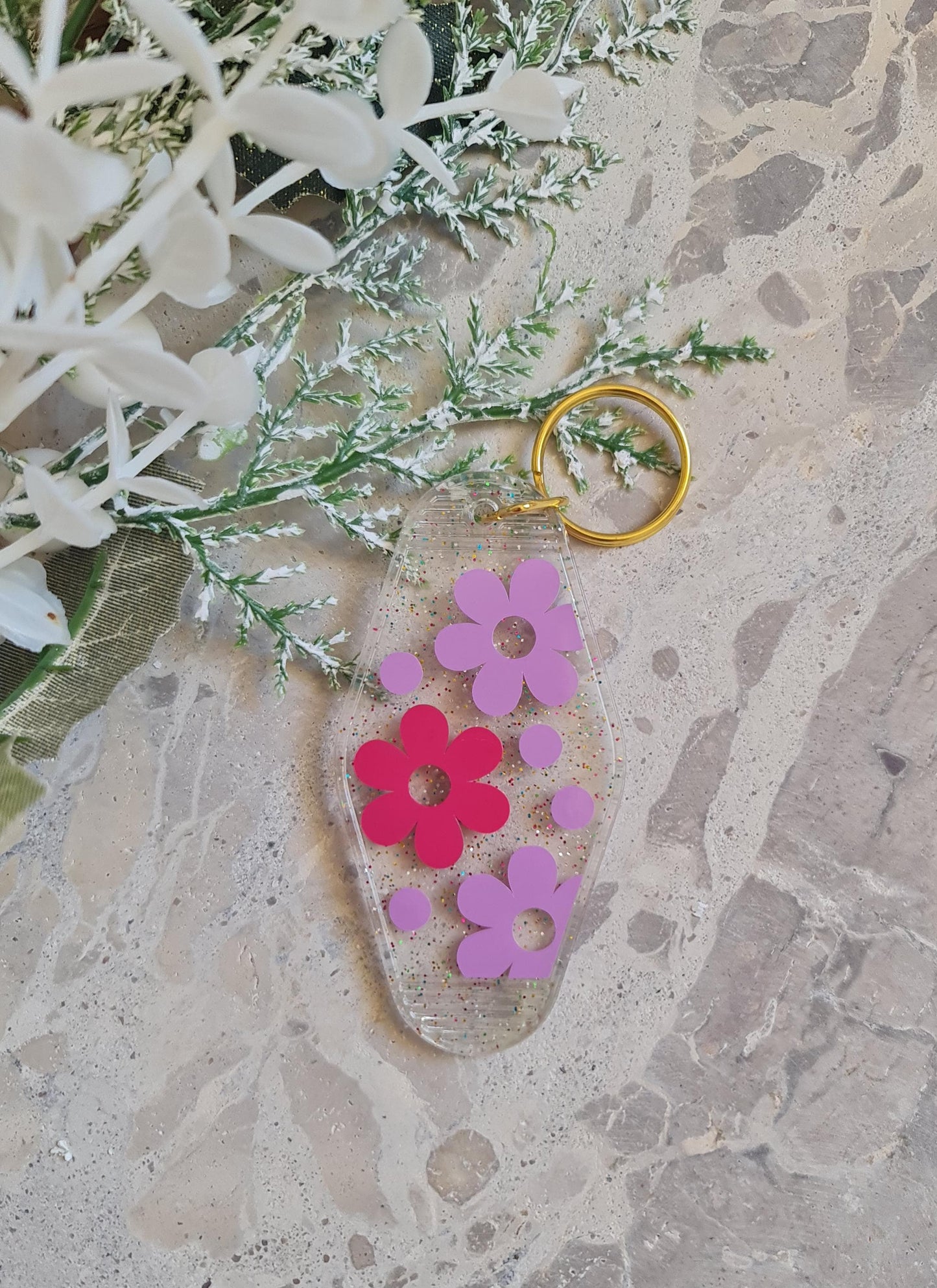 Motel keychain, acrylic keychain Flowers