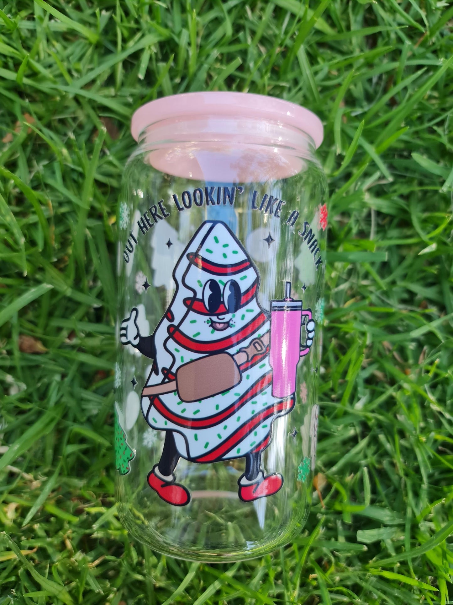 Christmas Glass Tumbler | Glass Can Gift |  16oz Cup
