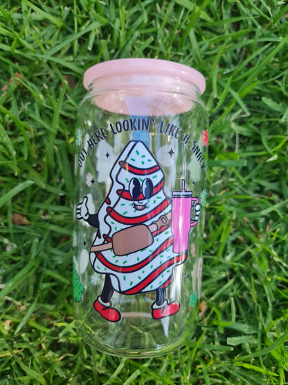 Christmas Glass Tumbler | Glass Can Gift |  16oz Cup
