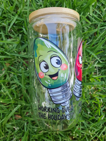 Christmas Glass Tumbler, 16oz Festive Glass Cup, Co-worker Gift