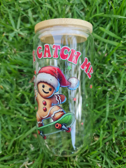 Christmas glass tumbler, glass cup 16oz, Christmas theme, fun Christmas tumbler