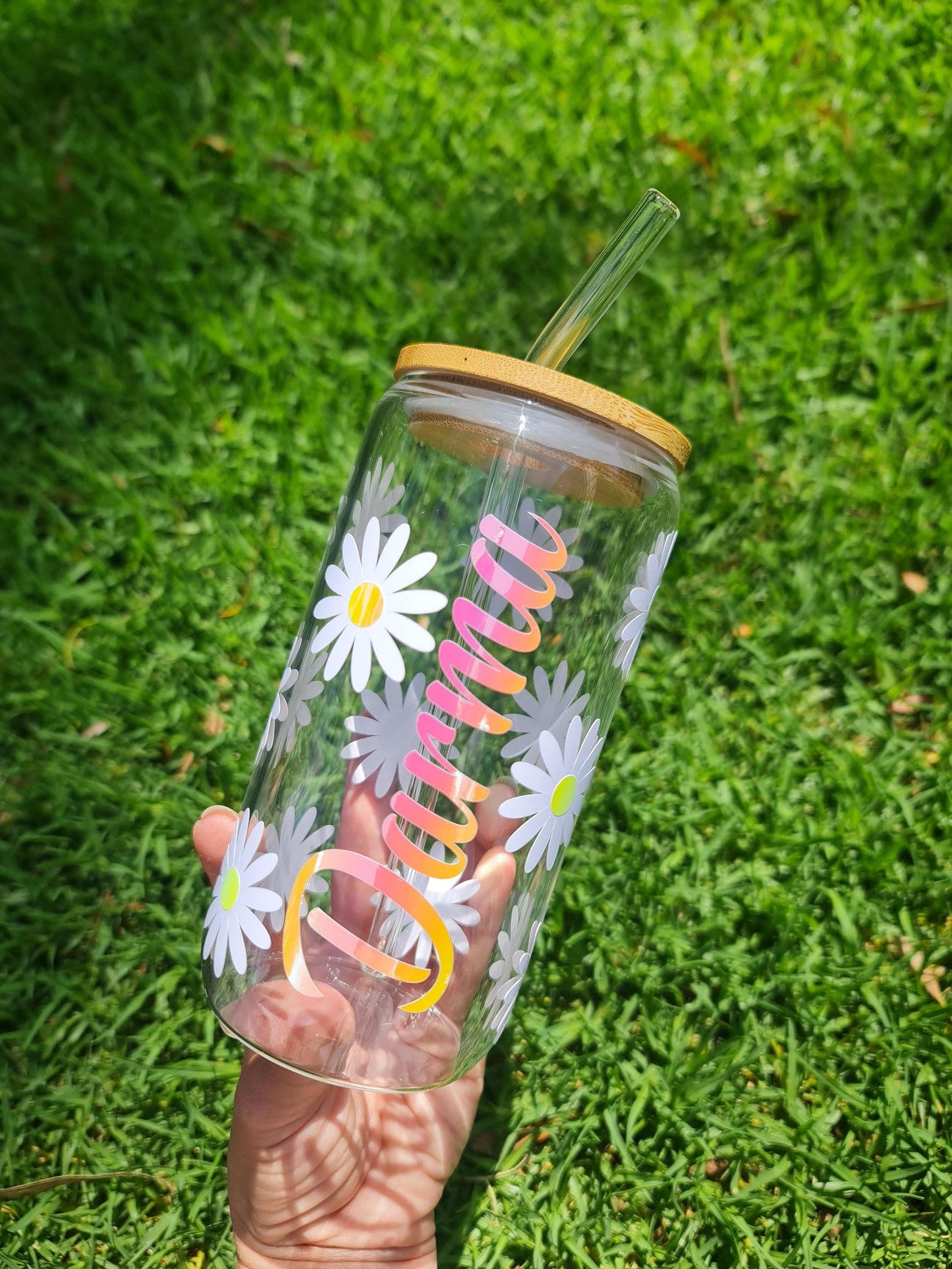 Personalized Flower Glass Cup: 16oz Libbey Style Bridal Tumbler