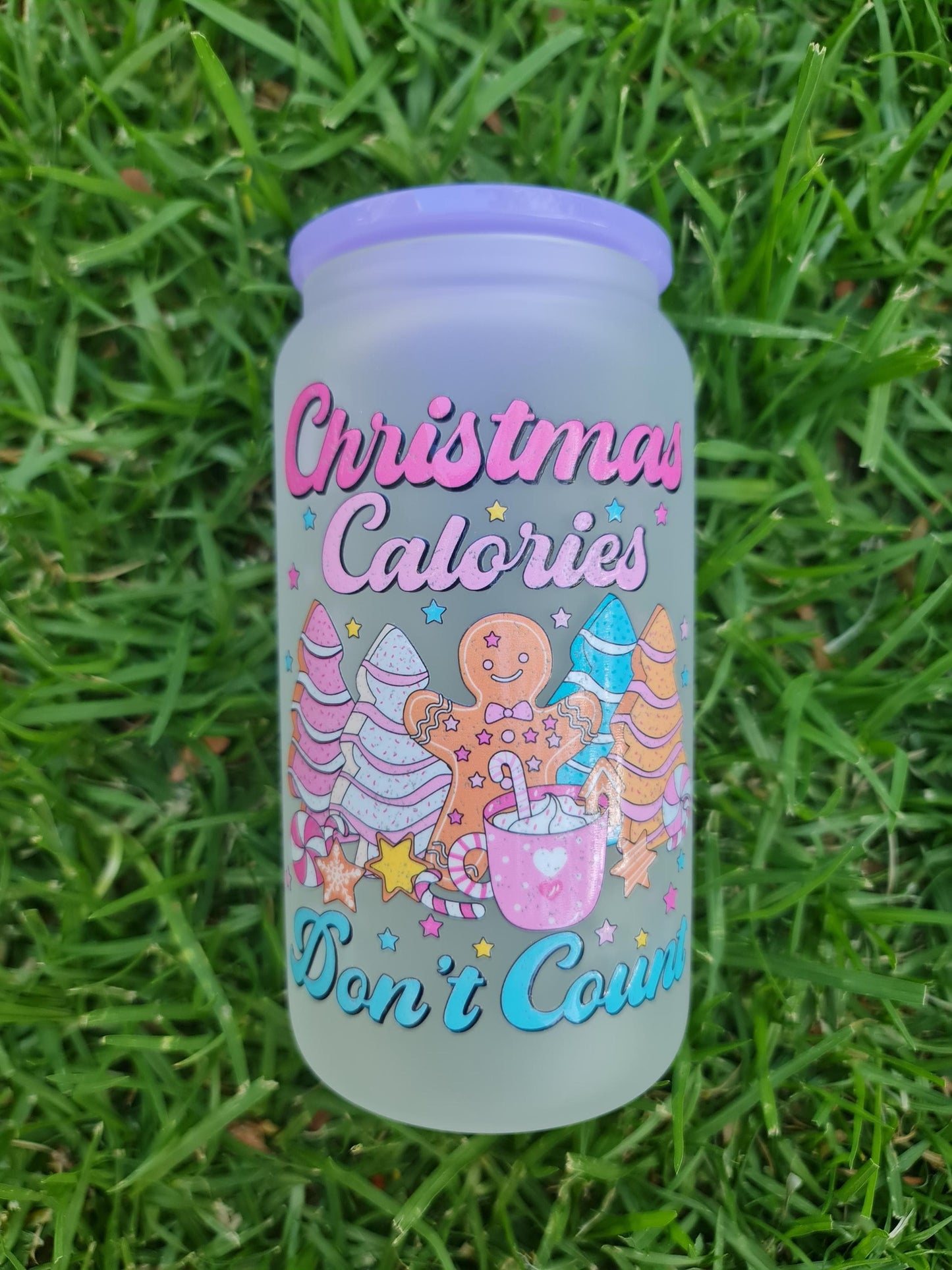 Christmas Calories Glass Tumbler, Festive Holiday Cup (16oz)