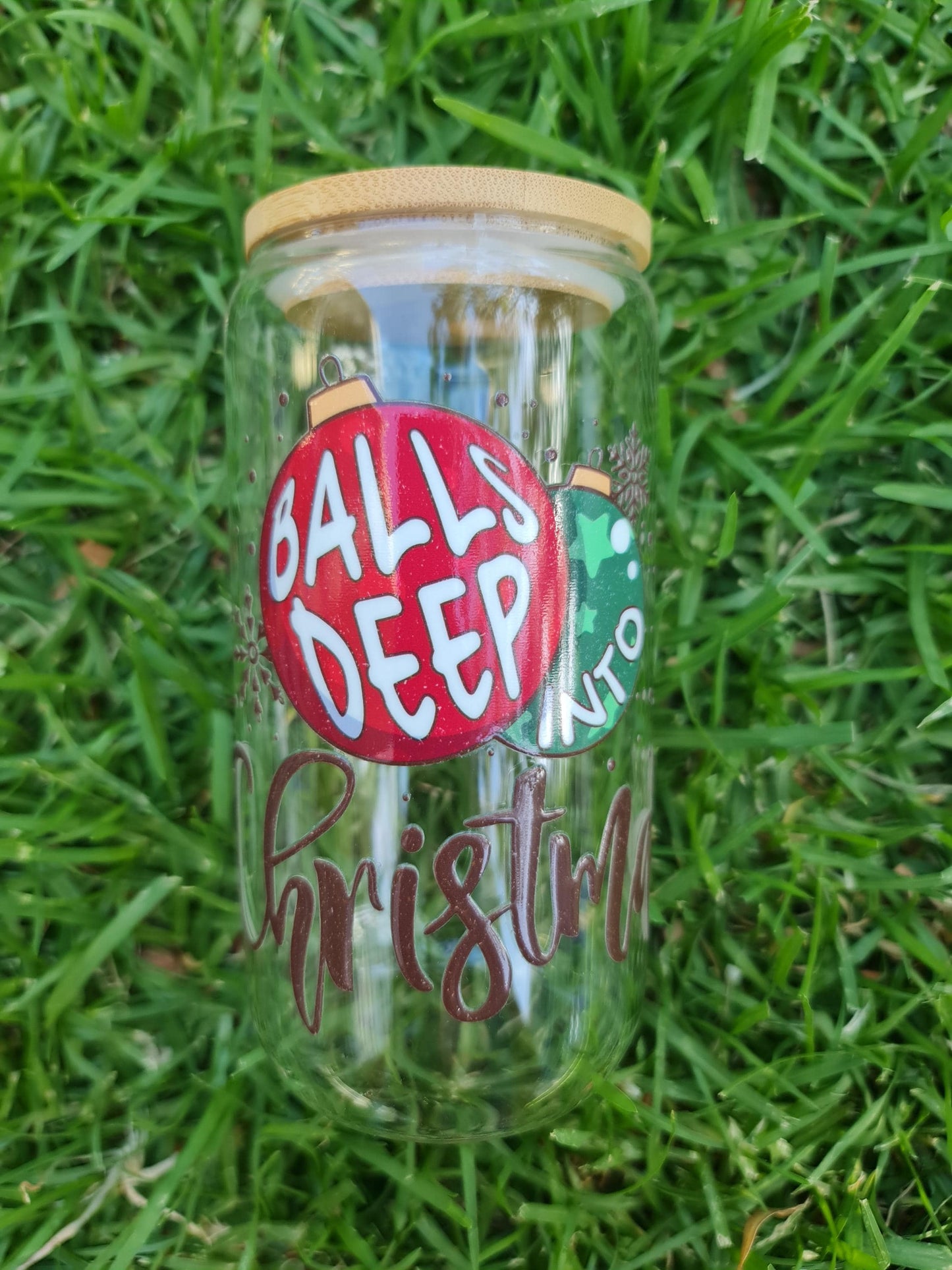 Christmas glass tumbler, glass cup 16oz, Christmas theme, fun Christmas tumbler